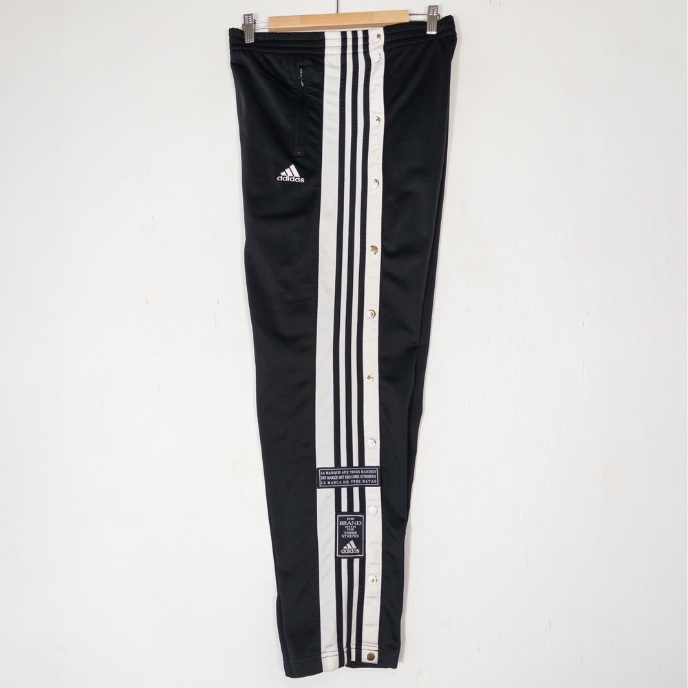 VTG 90s Adidas Track Pants Mens M Black Adibreak Snap Button Side Stripe Pants